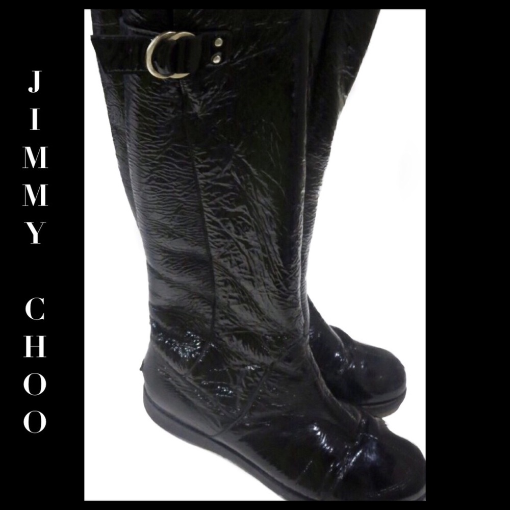 Jimmy Choo Black Crinkled Patent Leather Boots 6